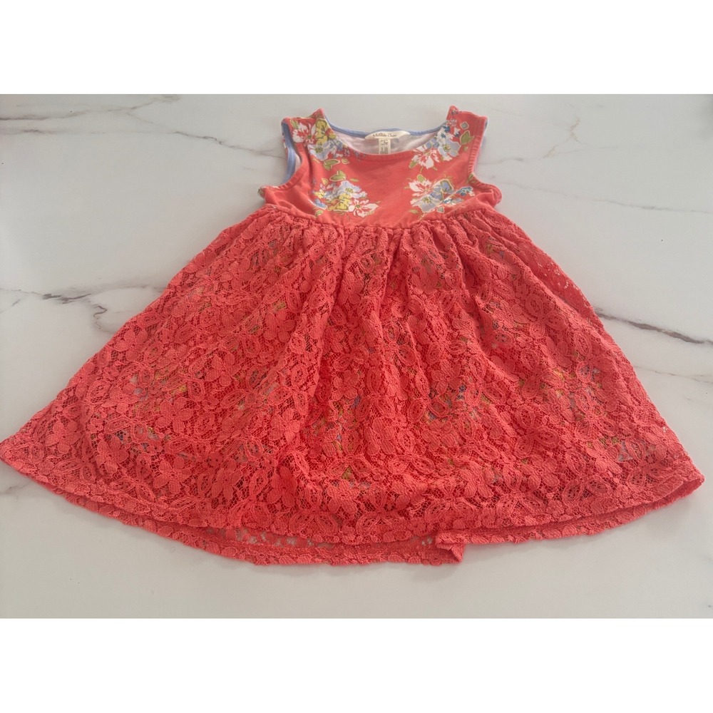 Matilda Jane Girls Coral Pink Floral Lace Sleeveless Dress Size 4 Kids